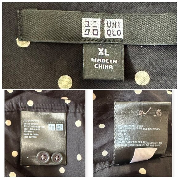 Uniqlo Long Sleeve Polka Dot Blouse, Cotton, Black-white, Size XL, NWT - Picture 4 of 12